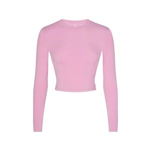 SKIMS Sleep Super Cropped Long Sleeve in Bubble Gum